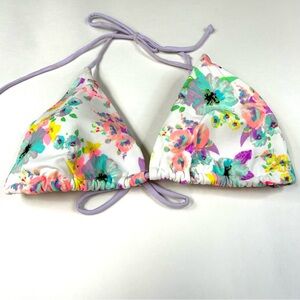 Victorias Secret Large Triangle Bikini Top Floral 3D8 Purple Pink Green #2379